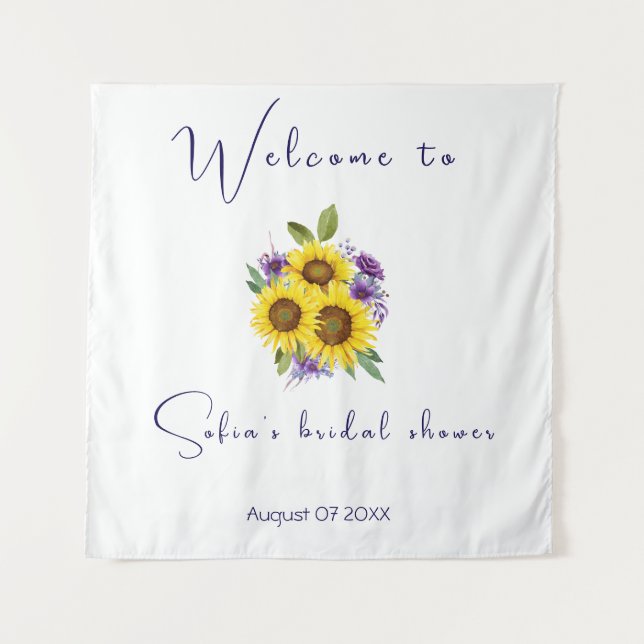 Tenture Fête de douche de mariée à l'aquarelle tournesol f (Devant)