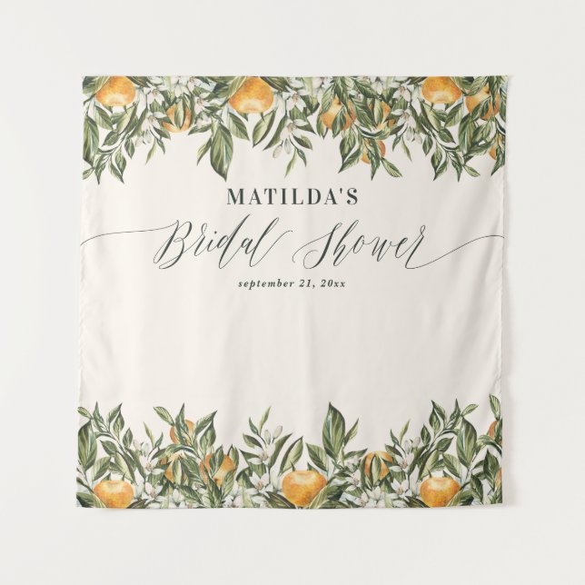 Tenture Fête de douche de mariée botanique orange rustique (Devant)