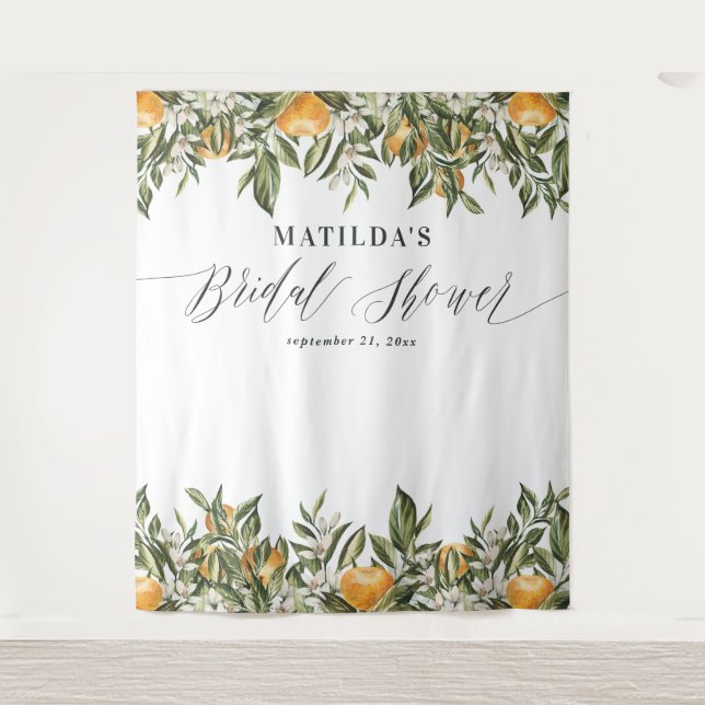 Tenture Fête de douche de mariée botanique orange rustique (Devant)