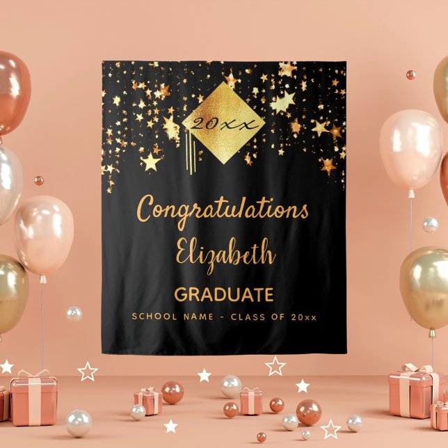 Tenture Fête de fin d'études étoiles noires et or diplômé (Créateur téléchargé)