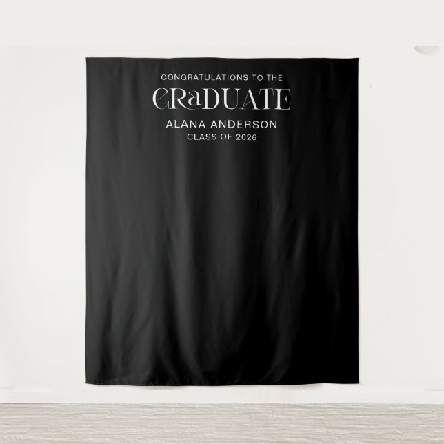 Tenture Fête de fin d'études noire Fond moderne avec nom (Devant)