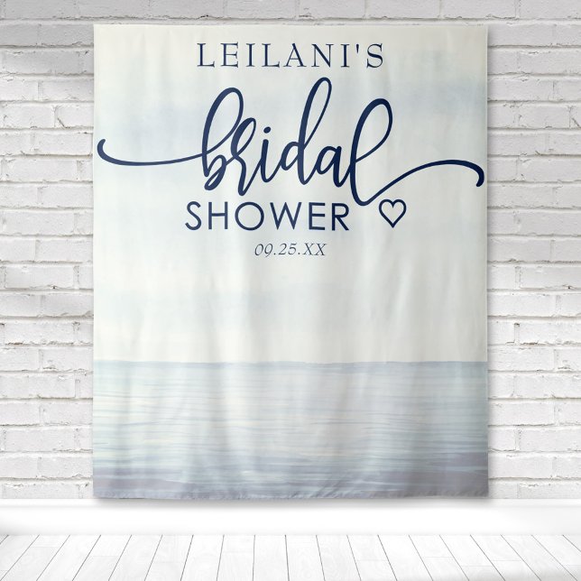 Tenture Fête de mariage aquarelle océanique nautique (Nautical watercolor ocean scene bridal shower backdrop perfect for photo ops at a beach them shower)