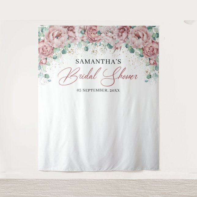 Tenture Fête de mariage bohème rose saumon fleurs roses do (Devant)