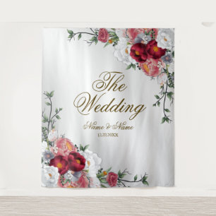 Tenture Fête de mariage Colorful Rouge Blanc Floral Argent