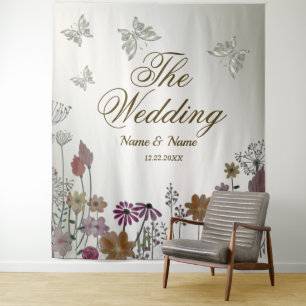 Tenture Fête de mariage fleurs colorées de jardin papillon