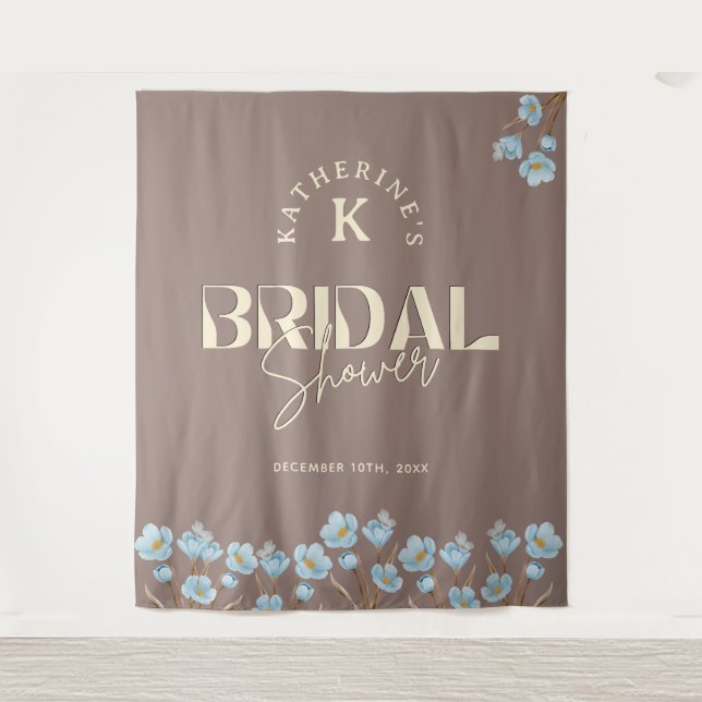 Tenture Fête de mariage floral aquarelle bleue vintage (Devant)