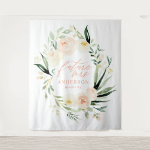 Tenture Fête de mariage floral aquarelle vert et pêche
