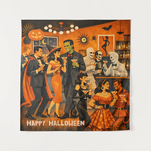 Tenture Fête de martini Halloween Moderne du Milieu du Siè (Devant)
