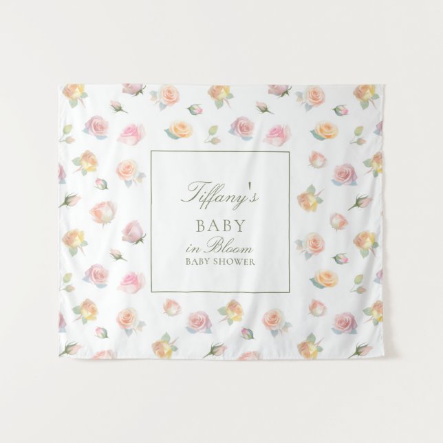 Tenture Fête de naissance élégante aquarelle bébé en fleur (Devant (Horizontal))