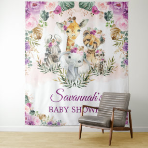 Tenture Fête de naissance Fleurs Animaux Sauvages Jungle T