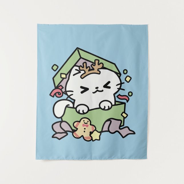 Tenture Fête de Noël avec Purr-ty Time Cat (Devant)