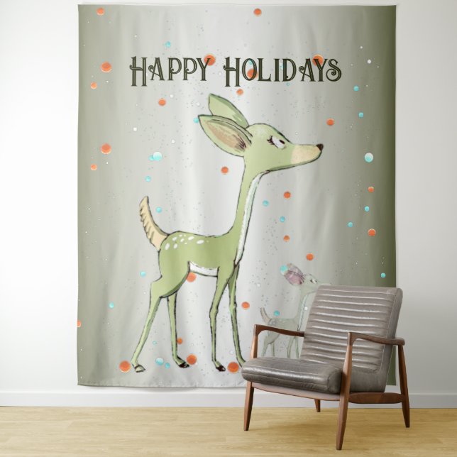 Tenture Fête de Noël Cerfs Verts Vacances Mignon (En situation)