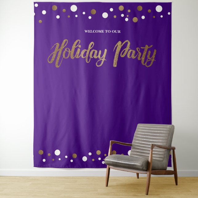 Tenture Fête de Noël d'entreprise Toile de fond Or (En situation)