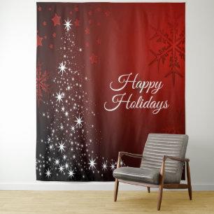 Tenture Fête de Noël Etoiles blanches Arbre Red Feux de ne