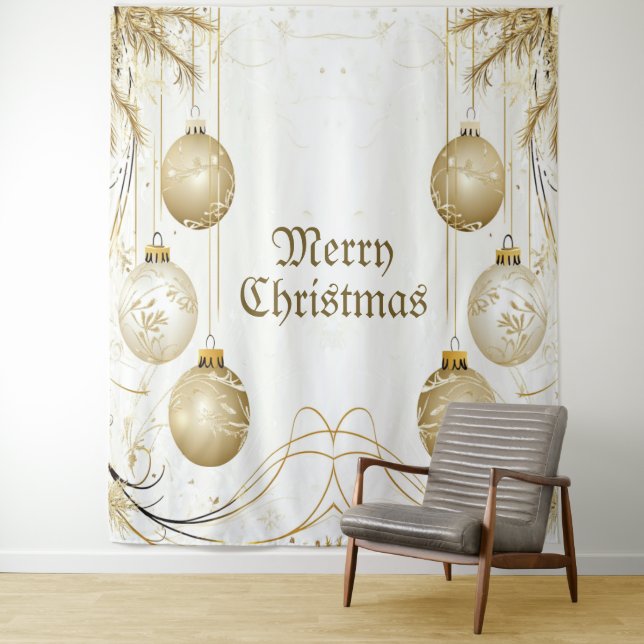 Tenture Fête de Noël Ornement Doré Élégant (En situation)