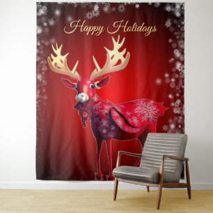 Tenture Fête de Noël Renne Rouge Vacances d'Hiver