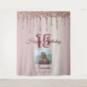 Tenture Fête des 15 ans Rose Gold Ballon Paillettes