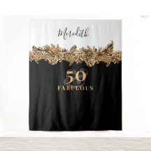 Fête des 50 ans Luxe Fleurs Dorées Élégantes et Ra