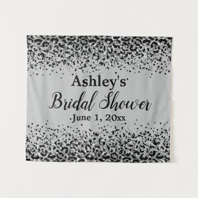 Tenture Fête des mariées Léopard Noir Argent Chic (Devant (Horizontal))