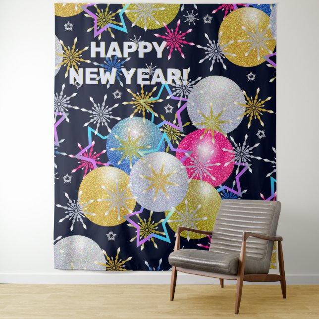 Tenture Fête des Ornements et Snowflakes (En situation)