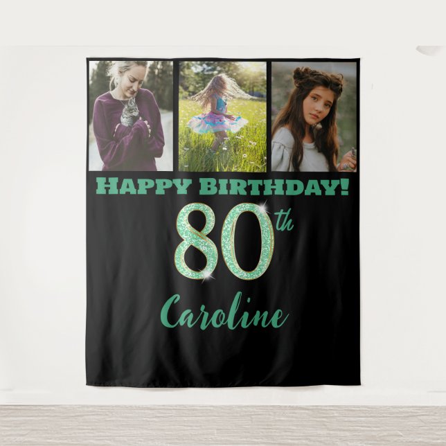 Tenture Fête du 80e anniversaire, Parties scintillant vert (Devant)
