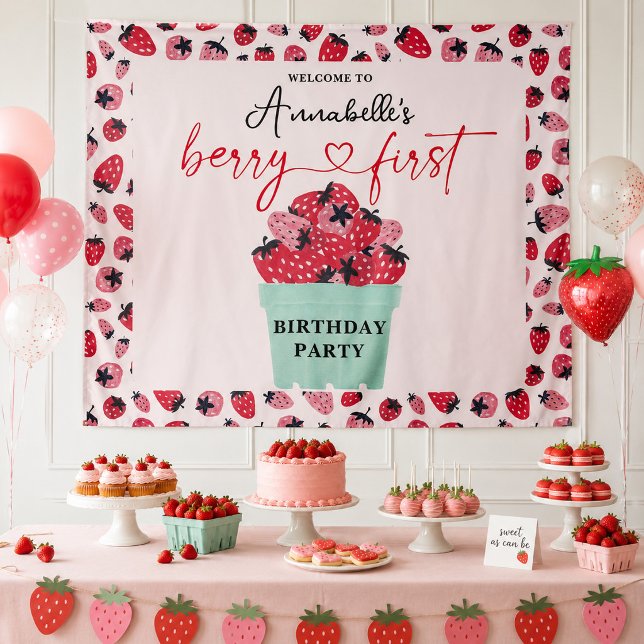 Tenture Fête du premier anniversaire de Baie de fraise (Créateur téléchargé)
