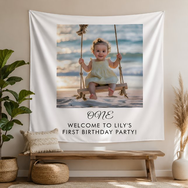 Tenture Fête du premier anniversaire de bébé fille minimal (Créateur téléchargé)