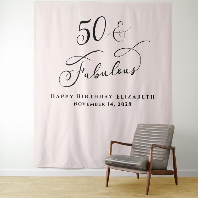 Tenture Fête élégante de 50e anniversaire rose (En situation)