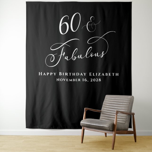 Tenture Fête élégante de 60e anniversaire noir (En situation)