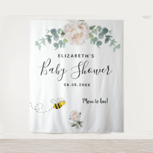 Tenture Fête prénatale eucalyptus floral blanc maman abeil