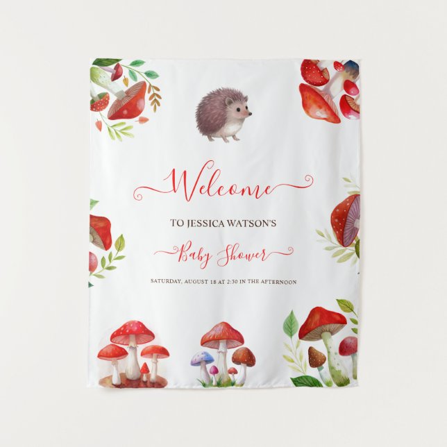 Tenture Fête Prénatale Rustique Forêt Aquarelle Rouge Cham (Devant)