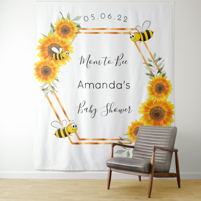 Tenture Fête prénatale tournesols Maman abeille genre neut (En situation)