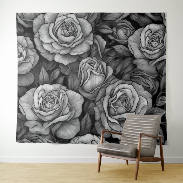 Tenture Fête Roses Noir Blanc Toile de Fond Star 90s (En situation (horizontale))