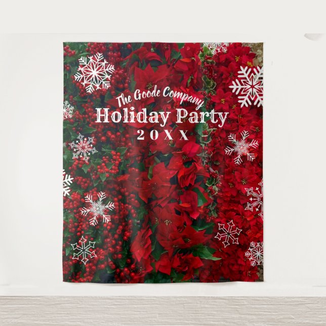 Tenture Fête Rouge Vert Flocon de Neige | Décor de Fond de (Devant)