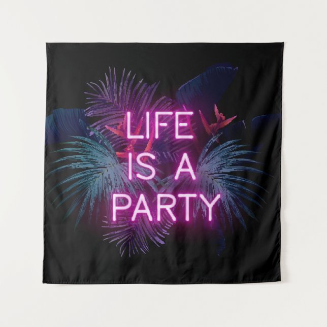 Tenture Fête tropicale, feuilles de néon de palme. (Devant)