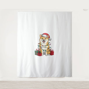 Tenture Feu de Noël Éclairage Santa Hat Shiba Inu Chien No