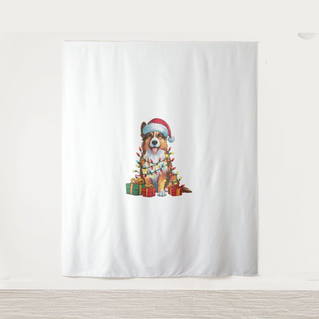 Tenture Feu de Noël Santa Hat Anglais Berger Chien Chris (Devant)