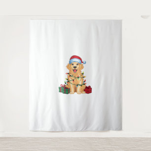 Tenture Feu de Noël Santa Hat Golden Retriever Chien Chris