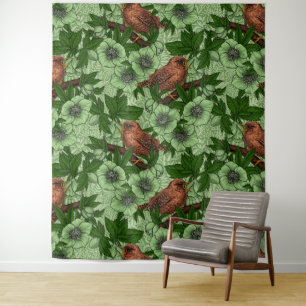 Tenture Feu et hellebore, vert clair