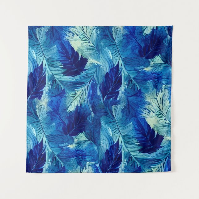 Tenture Feuillage esthétique abstrait aquarelle bleu marin (Devant)