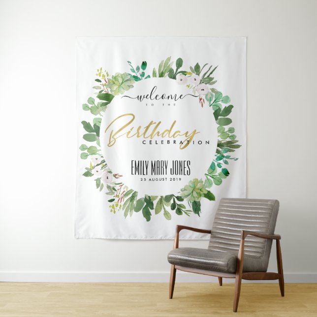TENTURE FEUILLAGE SUCCULENT AQUARELLE BIENVENUE ANNIVERSAI (En situation)