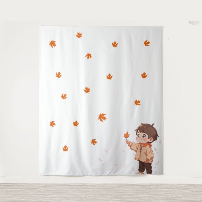Tenture Feuille d'automne tenue par un petit garçon mignon (Devant)