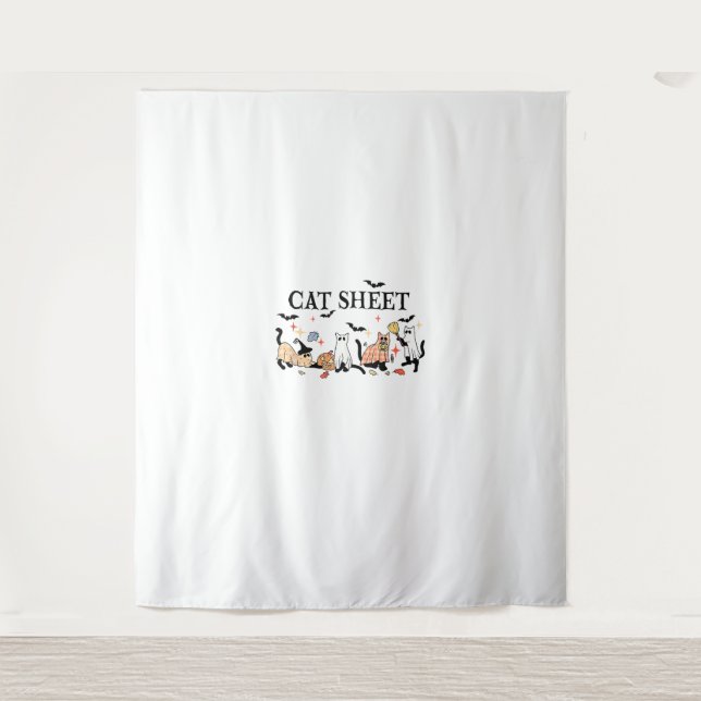 Tenture Feuille de chat Cute Chats noirs en Ghost Hallowee (Devant)