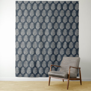 Tenture Feuille de palmier bleu marine et crème