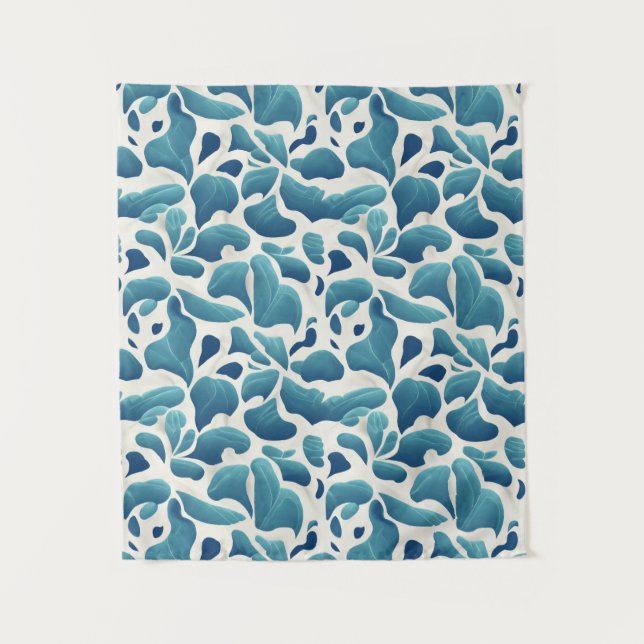 Tenture Feuilles Abstraits blancs et bleus | Motif côtier (Devant)