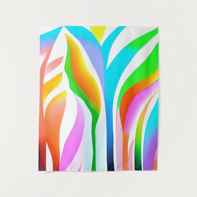 Tenture Feuilles Abstraits en Pastels multicolores (Devant)