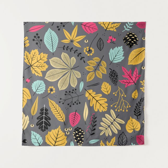 Tenture Feuilles d'automne : Motif foncé sans couture (Devant)