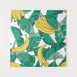 Tenture Feuilles de bananes : Motif Vintage blanc.