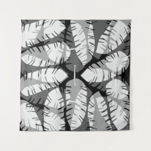 TENTURE FEUILLES DE BANANIER ABSTRAITES NOIR ET BLANC