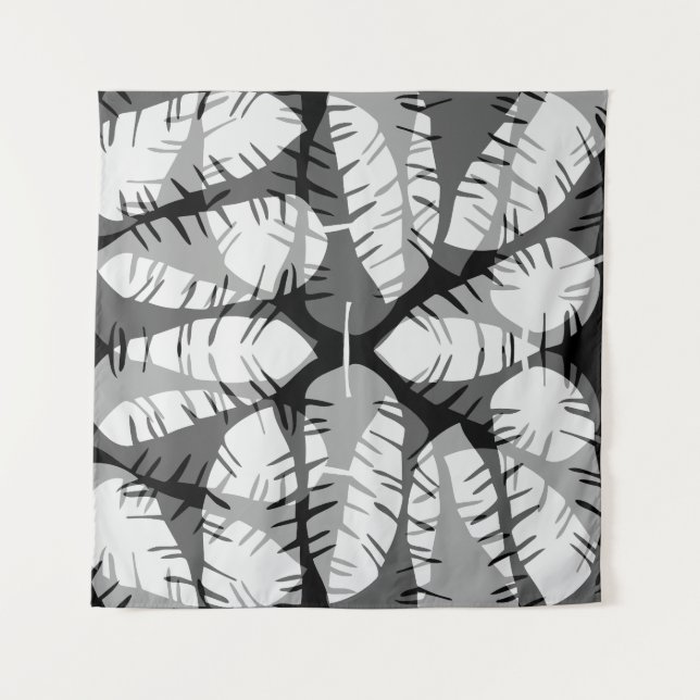 TENTURE FEUILLES DE BANANIER ABSTRAITES NOIR ET BLANC (Devant)